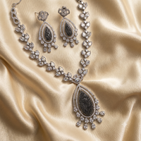 Black American Diamond Necklace Set with Earrings