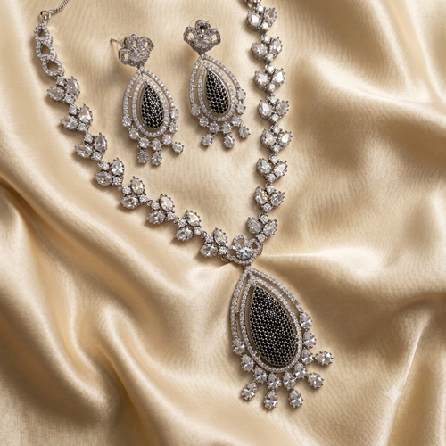 Black American Diamond Necklace Set with Earrings
