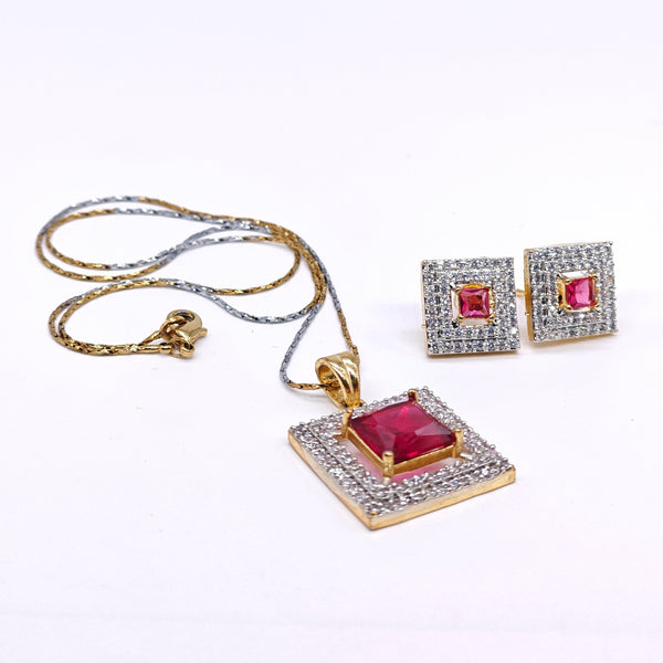 Jewelry set with pendant and earrings on a white background