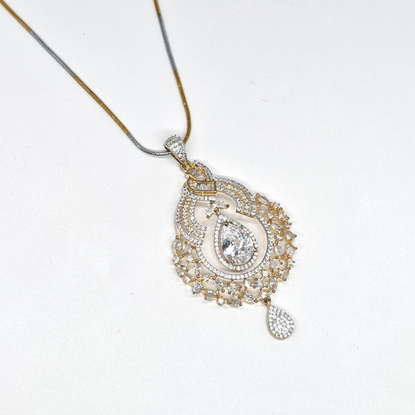 Delicate necklace with a teardrop-shaped pendant on a white background