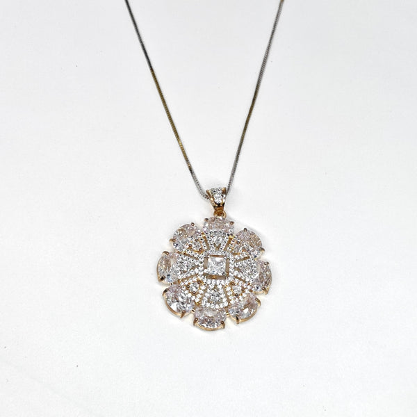 Diamond pendant necklace on a white background