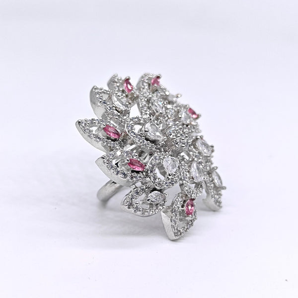 Pink Floral Cluster Adjustable Ring for Women