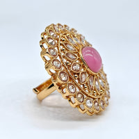 Gold-Plated Pink Rosette Adjustable Ring