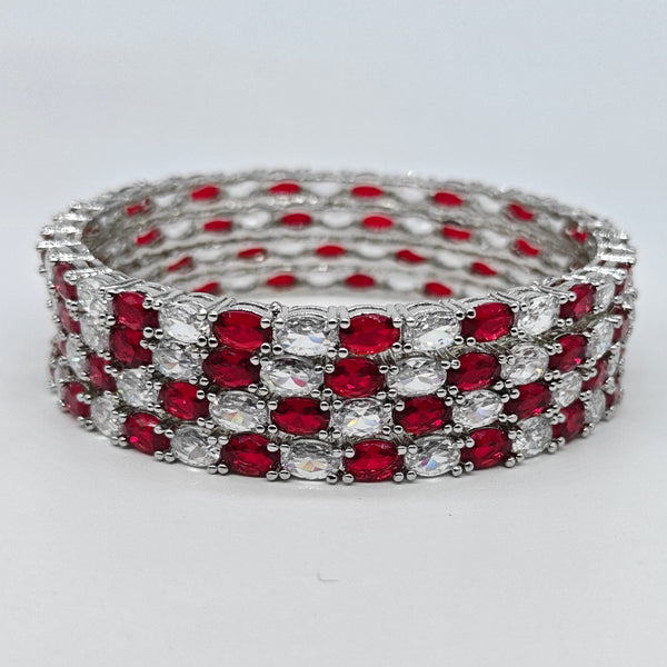 Silver-Plated Ruby Cascade American Diamond Bangle Set