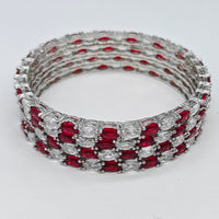 Silver-Plated Ruby Cascade American Diamond Bangle Set
