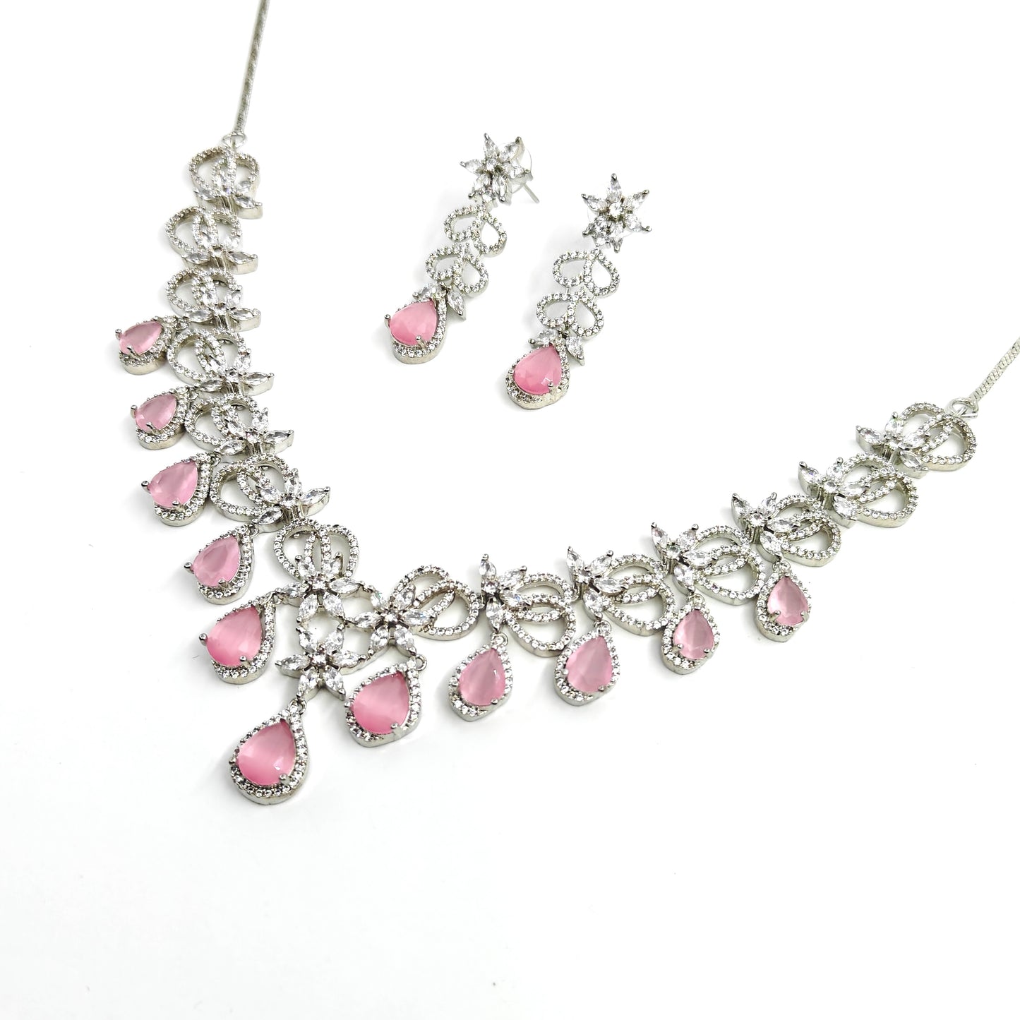 Myra Pink Drop Necklace Set