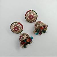 Multicolor Kundan Jhumka Earrings with Maang Tikka & Kaanchain set