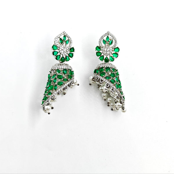 Emerald Green American Diamond Pearl Earrings for women