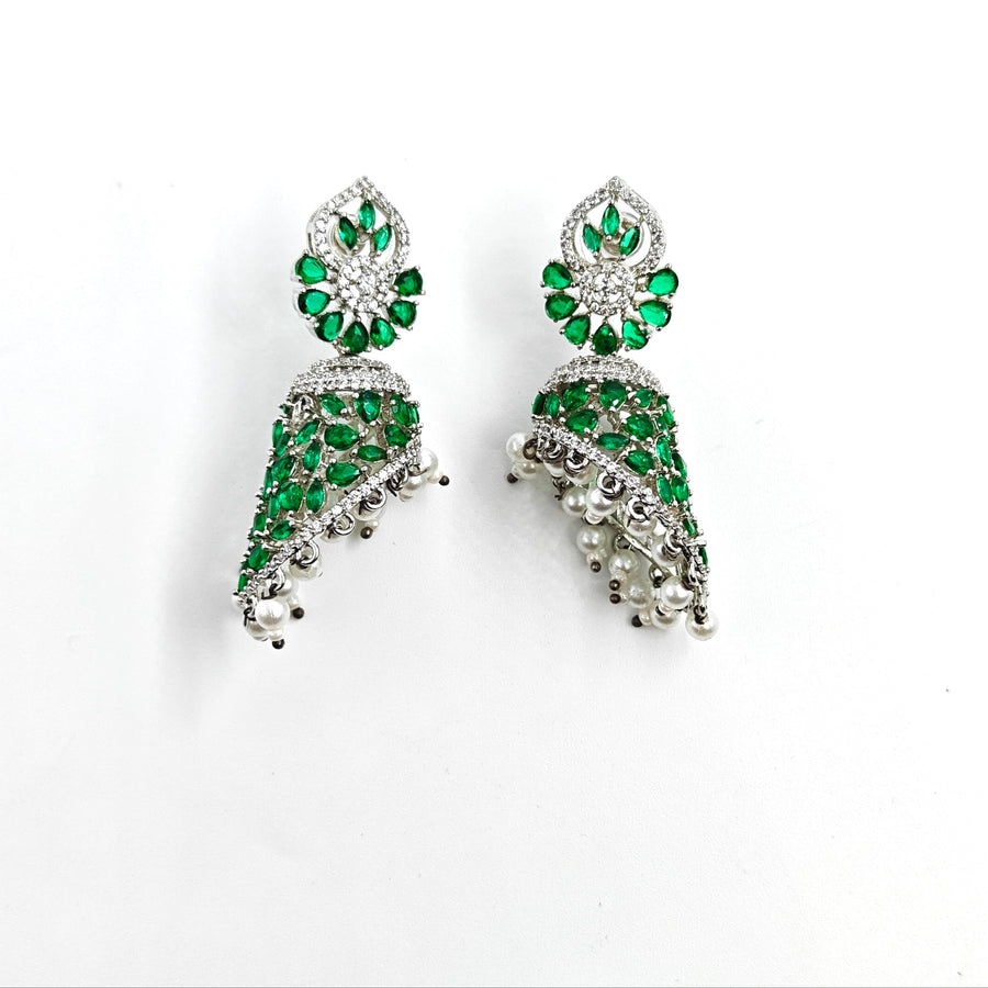 Emerald Green American Diamond Pearl Earrings for women