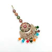 Decorative multicolored pendant with intricate design on a white background