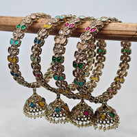 Multicolor kundan bangles with hanging jhumki charms and traditional ethnic design for women