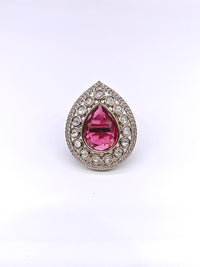 Pink teardrop adjustable ring and sparkling crystal accents for women