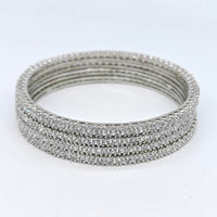 Silver-plated American diamond bangle set with multiple rows of sparkling crystal stones for women