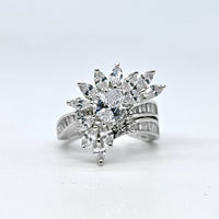 Silver-plated crystal starburst adjustable ring with sparkling marquise-cut stones in a radiant design for women