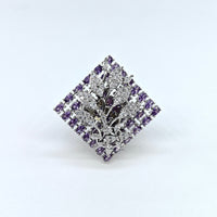 Silver-plated lavender leaf adjustable ring with purple stones and sparkling crystal accents for women